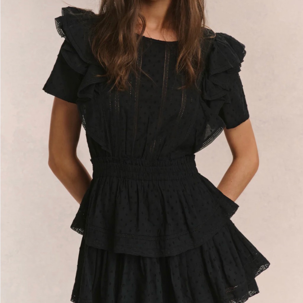 Loveshackfancy Black Ruffled Mini Dress